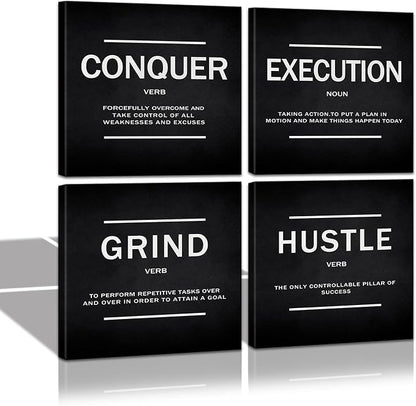 KAWAHONE Grind Hustle Execution Quotes Framed Wall Art, Success Canvas Print by KAWAHONE
