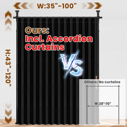 100% Blackout Room Divider Curtains Sets Black 1 Panel W100 x L96in No Drill - Image 2