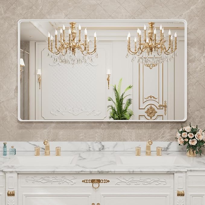 LOAAO 60x36 Inch White Metal Framed Bathroom Mirror - Image 8