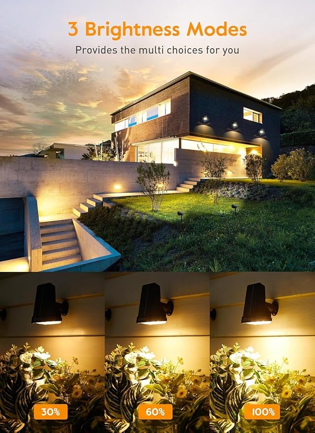 Brightown Solar Lights Outdoor Waterproof, White and Warm White 2 Colors Solar Spot Lights Outdoor with Remote Control, 3 Modes Solar Powered Outdoor Lights for Yard Porch Pathway Garden, 6 Pack