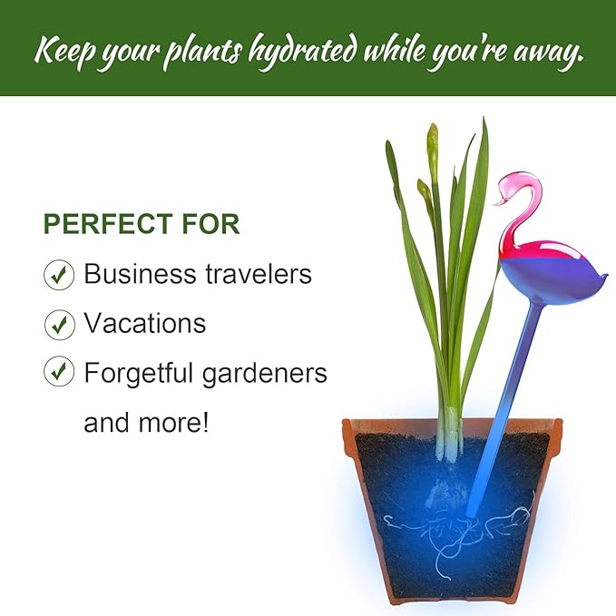 Self-Watering Glass Globes 2PCS Flamingo Gradient Hot Pink 10" Long Hand Blown Bulbs Pot Plant Waterer Home Indoor Outdoor Garden Patio Hanging Flower Spike Decorative Automatic Irrigation System