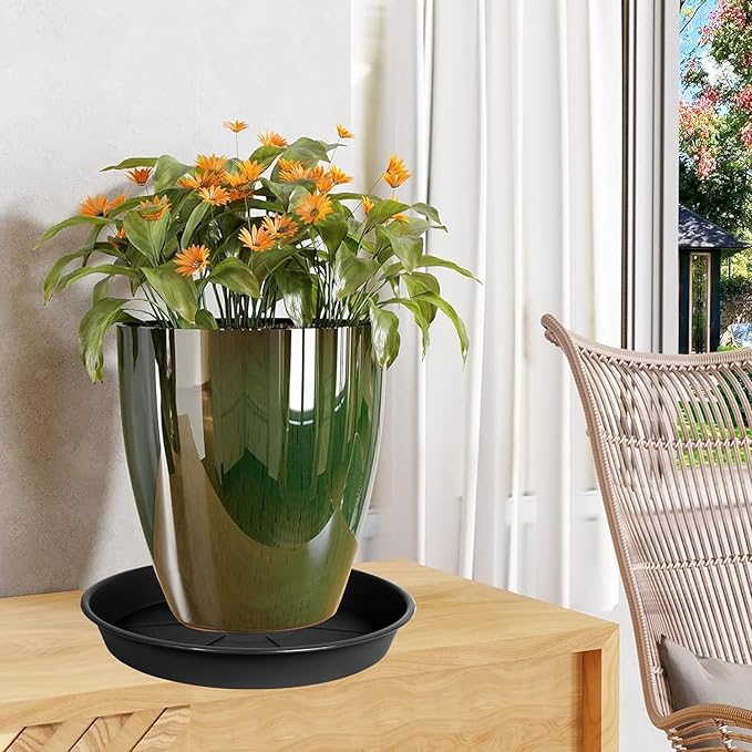 2 Pack of Plant Saucer 12 inch, Black Plastic Flower Plant Pot Saucer, Heavy Duty Plant Drip Trays Saucers for Indoor, Plant Water Tray for Planters