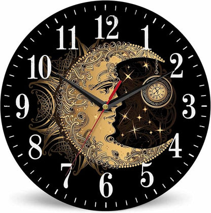 Mxocom Crescent Moon Wall Clock Boho Chic Golden Sun Ethnic Retro Night Black by Mxocom