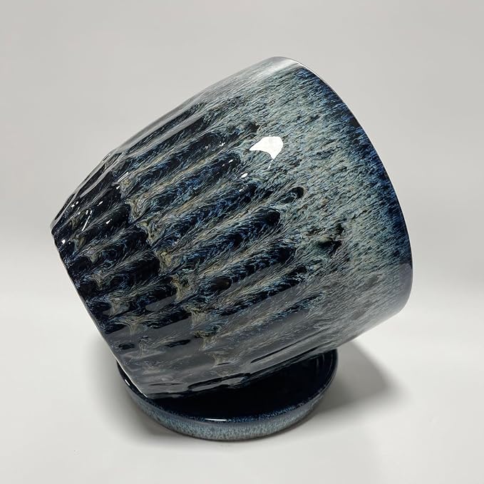 Ceramic Pots for Plants, 6in Ceramic Planters for Indoor Plants, Flower Pots with Drainage and Saucer, Reactive Glaze Blue