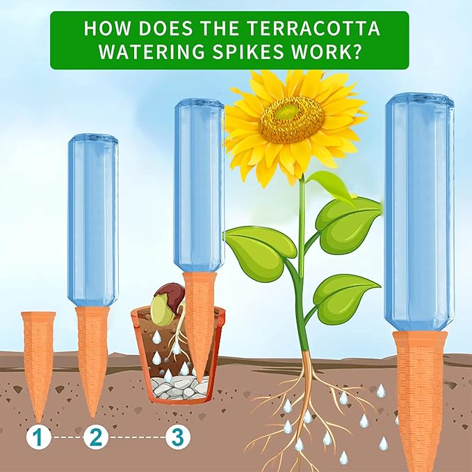 Plant Self Watering Stakes 12 Pack Terracotta Watering Spikes for Indoor and Outdoor Plants,Wine Bottle Plant Watering Devices, Automatic Plant Waterers for Vacation