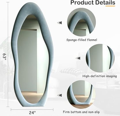 Honyee Full Length Mirror, Flannel Wrapped Wooden Frame Full Body Mirror - Image 5