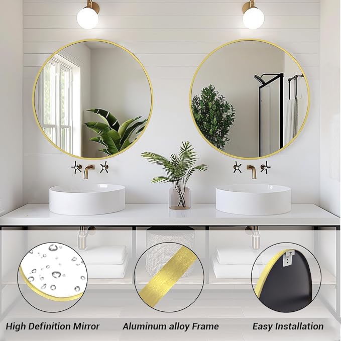 Sunniry Gold Circle Mirror, Round Mirror 22 inch, Circle Mirrors - Image 2