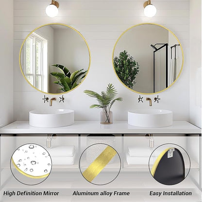 Sunniry Gold Circle Mirror, Round Mirror 22 inch, Circle Mirrors - Image 2