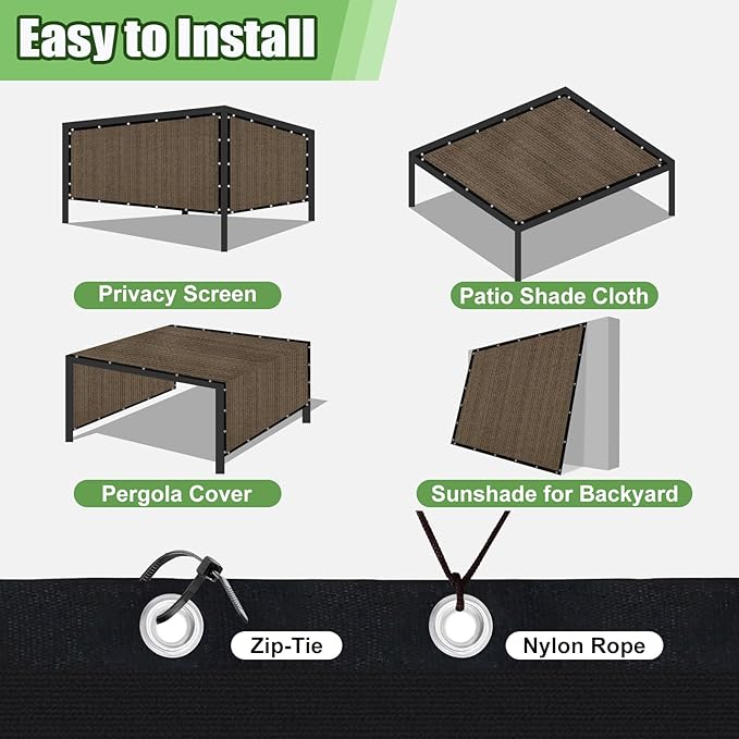 Outdoor 90% Sun Shade Cloth with Grommets, 9 X 20 FT Pergola Shade Cover for Garden Patio Carport Kennel Swimming Pool, Mocha (We Make Custom Size)