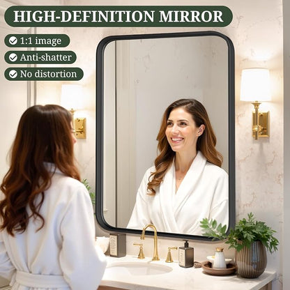 Bathroom Mirror 40x30 Inch Black Metal Frame Rectangle Vanity Mirror - Image 4