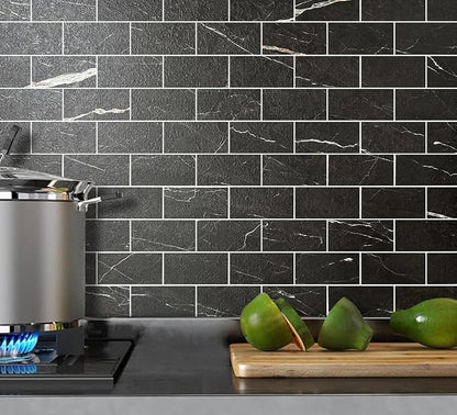 AULIGET Faux Stone Backsplash Peel and Stick PVC Tile, 3 Inch x 6 Inch Black - Image 2