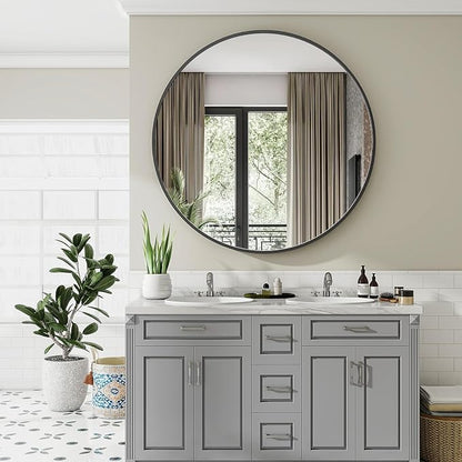 VooBang Large Black Round Bathroom Mirror, 48 inch Circle Wall Mounted Hanging - Image 6