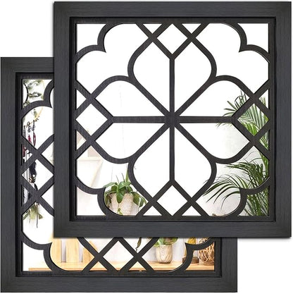 Wocred 2 PCS Square Wall Mirror, Gorgeous Rustic Farmhouse Accent Mirror by Wocred