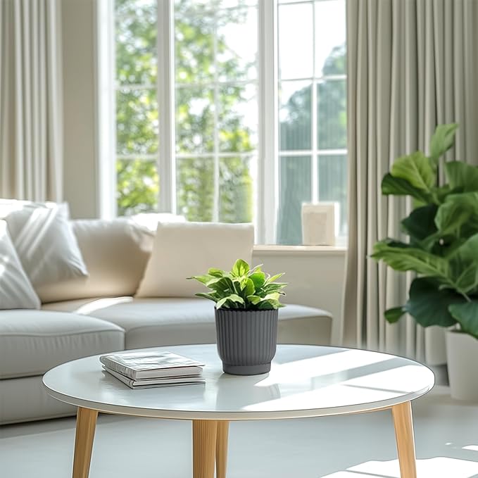 T4U 4.5 Inch Self Watering Pots for Indoor Plants, 6 Pack Gray Plastic Flower Pots for All House Plants, Flowers, African Violets