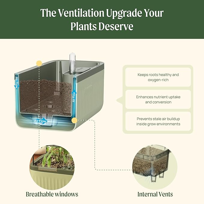Vego Garden 2 Pack Herb Indoor Plant Box, Self Watering Planters Pots with Trellis for Kitchen Window Sill or Countertop Plants Cage - Sage Green