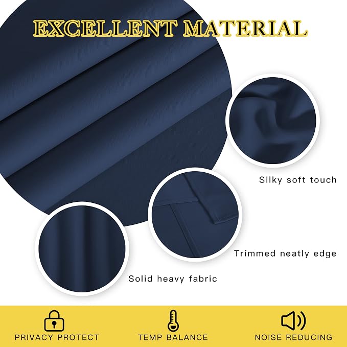NICETOWN Navy Blue Blackout Curtain 54 inch Length, Grommet Thermal Curtains - Image 4