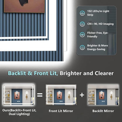 60x36 LED Bathroom Mirror with Lights, Backlit and Front Lit Anti-Fog Lighted - Image 3