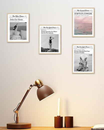 iHery Small Dolce Far Niente Framed Trendy NewsPaper Wall Art, Natural OAK Wood - Image 5