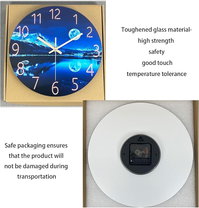 Blue Wall Clock for Bedroom 12 Inch Natural Landscape Round Analog Clock - Image 6