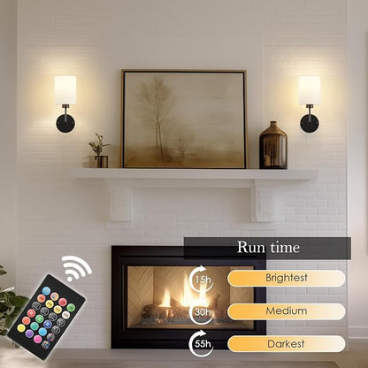Battery Operated Wall Sconce Set of Two, Wireless Rechargeable Wall Light - Image 3