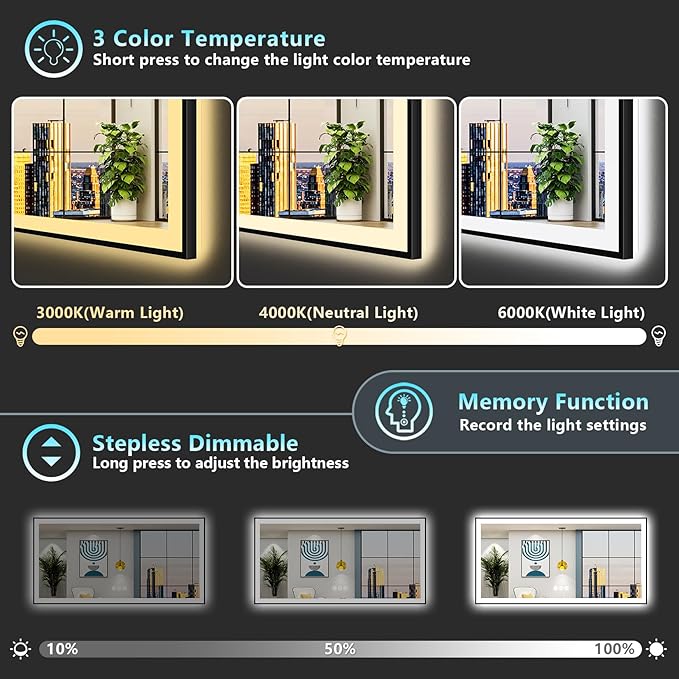 77x36 Black Framed LED Bathroom Mirror - Image 5
