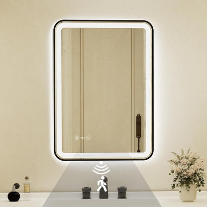20x28 Inch Black Framed LED Bathroom Mirror by Unknown