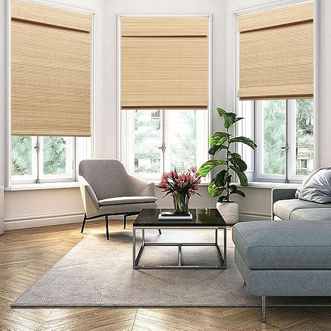 SEEYE Cordless Bamboo Roman Shades, Roll Up Blind Privacy Shade - Image 6