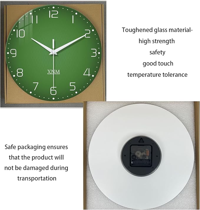 XNM Green Glass Big Wall Clock Battery Operated 20 Inch Modern Clock - Image 6