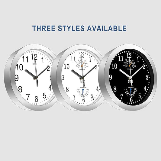 HITO 10 Inch Silent Wall Clock Battery Operated Non Ticking Glass Cover Silver - Image 2