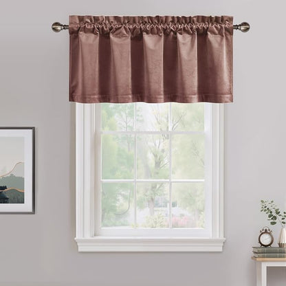 NICETOWN Velvet Cafe Windows Valance, Dusty Rose Pink Window Treatment by NICETOWN