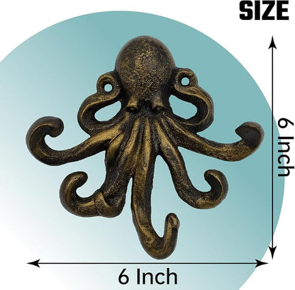 Octopus Cast Iron Wall Hook – Nautical Decorative Key Holder, Coastal Ocean - Image 2