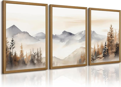 Neutral Mountain Wall Art Decor Set of 3 Forest Canvas Wall Art Poster by Unknown