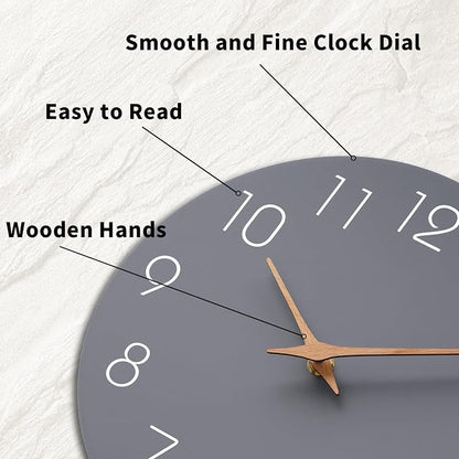 Mosewa Wall Clock 14 Inch Gray Battery Operated Silent Non Ticking Simple - Image 6