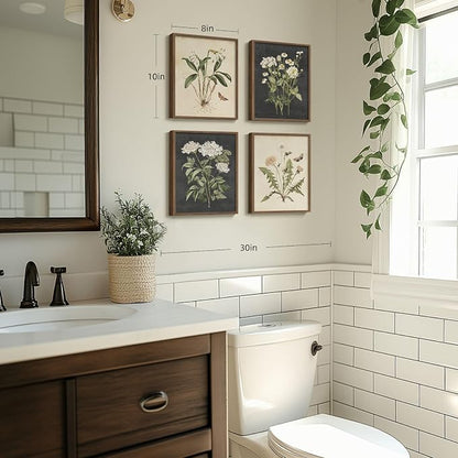 Framed Botanical Wall Art, 4 Piece Vintage Farmhouse Floral Canvas Painting - Image 9