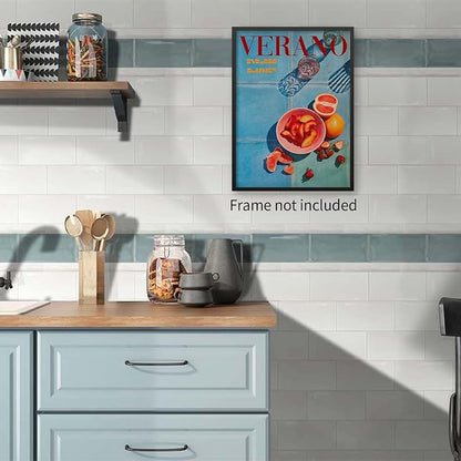 jkahh Minimalist Blue Retro 70s Posters Summer Orange Fruit Wall Art Trendy - Image 3
