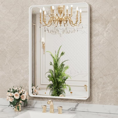 LOAAO 28x36 Inch White Metal Framed Bathroom Mirror - Image 4