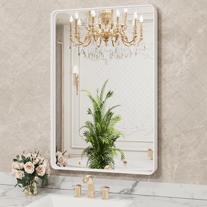 LOAAO 24x36 Inch White Metal Framed Bathroom Mirror - Image 4