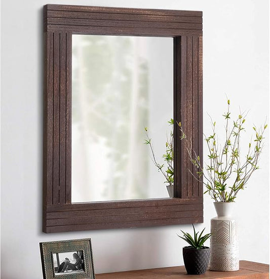 Wood Wall Mirror Rectangular Framed Rustic Vintage Mirrors Decor Farmhouse by HLFMVWE