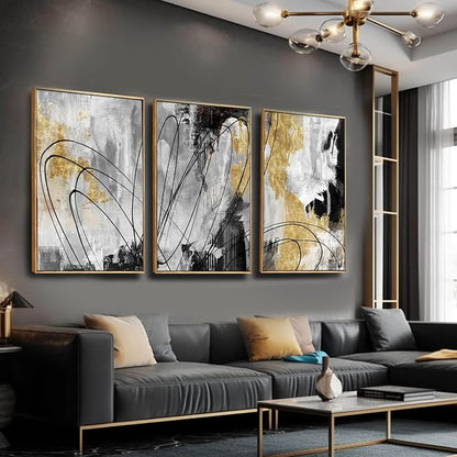 YJYart Gold Wall Art Abstract Wall Art Living Room Decor Black and White Canvas - Image 2