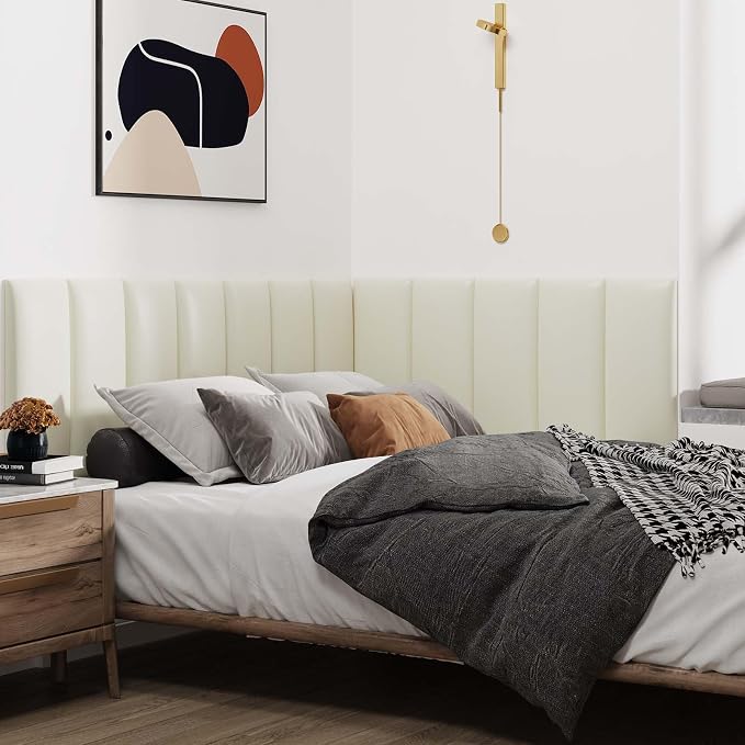 IFNOW Wall Mounted Upholstered Headboard Queen, 3D Peel and Stick Soundproof - Image 4