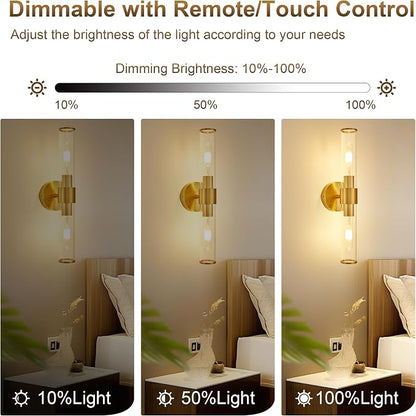 Morauroral Gold Battery Operated Wall Sconces Set of 2, Rechargeable Wall Lights - Image 3
