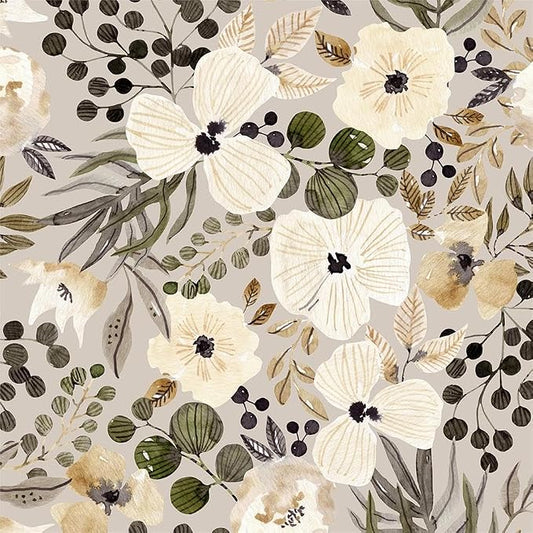 18"x236" Boho Cream/Brown Daisy Flower Peel and Stick Self Adhesive Wallpaper by VistaPalette