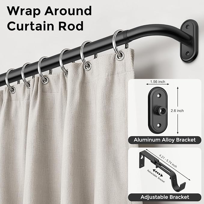 2 Pack Curtain Rods 32-46 Inch, 1 Inch Adjustable Heavy Duty Room Darkening - Image 2