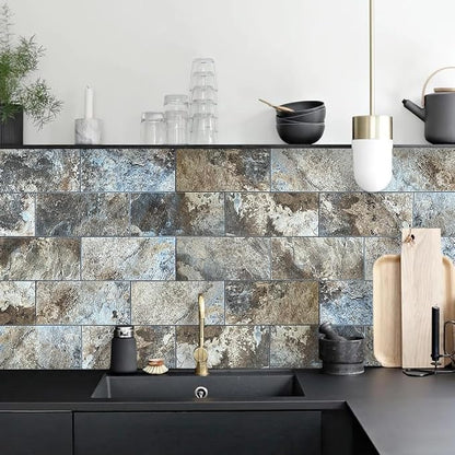 AULIGET 6" x 12" Beige & Brown Slate Peel and Stick Backsplash Wall Tiles - Image 4