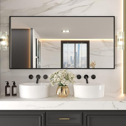LOAAO 72"X36" Black Rectangle Bathroom Mirror Wall, Matte Black Aluminum Alloy by LOAAO