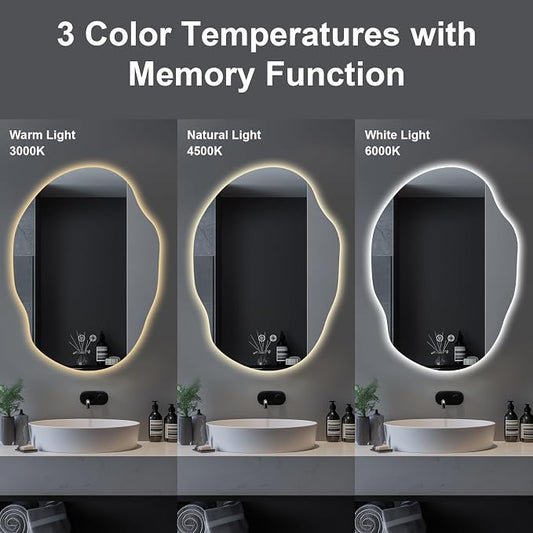 LED Bathroom Mirror with Lights, 25x35 in Asymmetrical Led Bathroom Mirror - Image 2