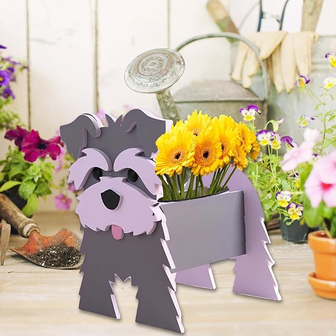 Gray Schnauzers Dog Planter Plant Pots,Cute Garden Dog Flower Planter,Dog Planters Birthday Gifts for Women,Office,Indoor/Outdoor Decor （9.45 * 9.06 * 11.81in）