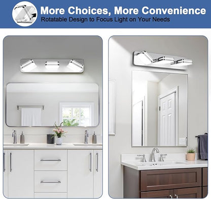360° Rotate 3-Light LED Bathroom Vanity Light Fixtures, 1300LM Acrylic Chrome - Image 8