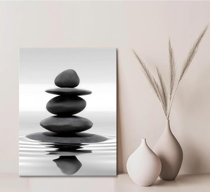 Zen Canvas Wall Art Black Stacked Stone Poster Print - Image 3