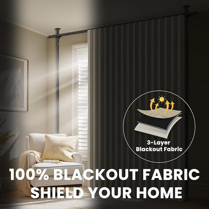 100% Blackout Room Divider Curtains Sets Beige W100 x L96 in, 2 Panels Curtain - Image 5